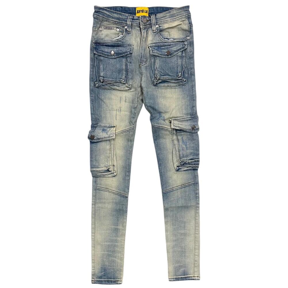 GFTD LA Los Angeles Men's Skinny Fit Jeans Warren Cargo Distressed Stretch Denim